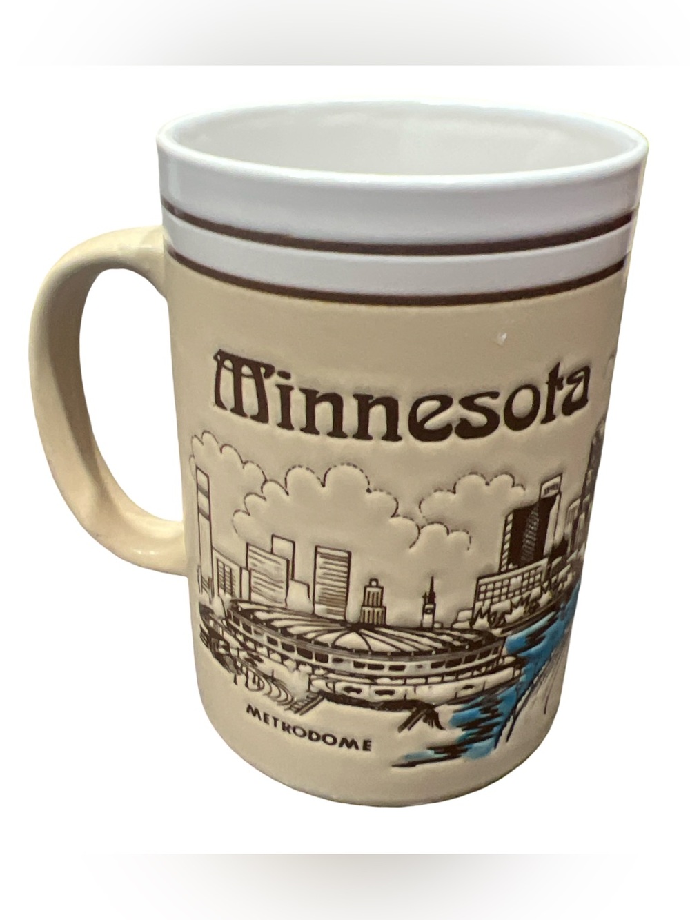 Minnesota Coffee Cup Mug Cityscape Picture Relief Embossed Souvenir